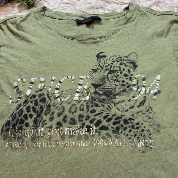 All Saints It’s What You Make It Leopard Graphic Tee sz 6 - Picture 6 of 9